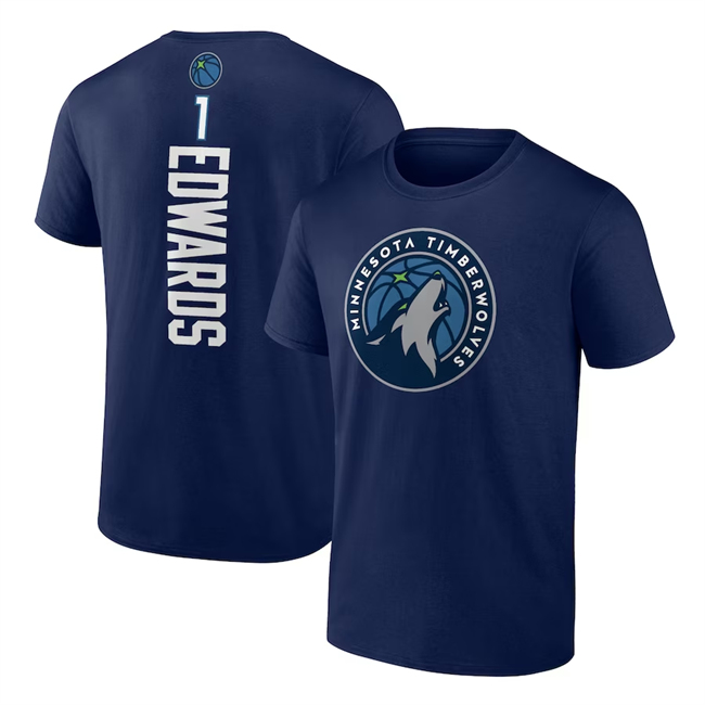 Men's Minnesota Timberwolves #1 Anthony Edwards Navy Name & Number T-Shirt Men's Minnesota Timberwolves #1 Anthony Edwards Navy Name & Number T-Shirt